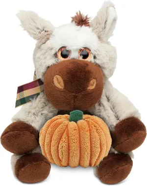 DolliBu Super Soft Floppy Donkey Stuffed Animal with Pumpkin Decor and Name Personalization - Pumpkin Plush Animal for Fall, Halloween and Thanksgiving for Baby, Kids, Adults - 7 Inches