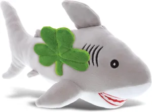 DolliBu Super Soft Grey Shark Stuffed Animal with Green Plush Shamrock, Cute Green Shamrock Plush, Fun St Patricks Day Stuffed Animal Shark, Good Luck St Patricks Day Toys for Kids, Baby - 12 Inches