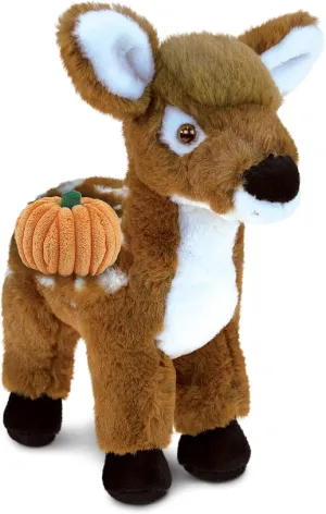 DolliBu Super Soft Large Standing Deer Stuffed Animal with Pumpkin Decor - Pumpkin Plush Animal for Fall, Halloween and Thanksgiving, Pumpkin Toy for Baby, Kids, Adults - 12.5 Inches