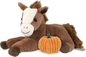 DolliBu Super Soft Laying Brown Horse Stuffed Animal with Pumpkin Decor and Name Personalization - Pumpkin Plush Animal for Fall, Halloween and Thanksgiving, Pumpkin Toy for Kids, Adults - 12 Inches