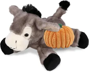 DolliBu Super Soft Lying Grey Donkey Stuffed Animal with Pumpkin Decor - Pumpkin Plush Animal for Fall, Halloween and Thanksgiving, Pumpkin Toy for Baby, Kids, Adults - 9 Inches