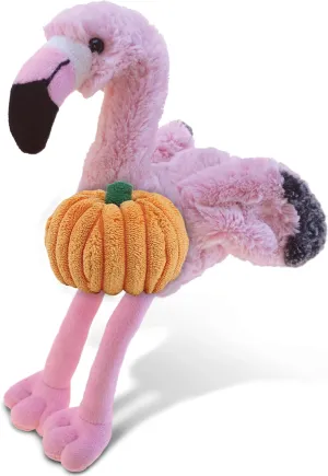 DolliBu Super Soft Pink Flamingo Stuffed Animal with Pumpkin Decor and Name Personalization - Plush Animal for Fall, Halloween and Thanksgiving for Baby, Kids, Adults - 10 Inches