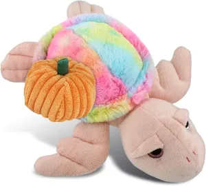 DolliBu Super Soft Plush Rainbow Pink Sea Turtle Stuffed Animal with Pumpkin Decor - Pumpkin Plush Animal for Fall, Halloween and Thanksgiving, Pumpkin Toy for Baby, Kids, Adults - 10 Inches