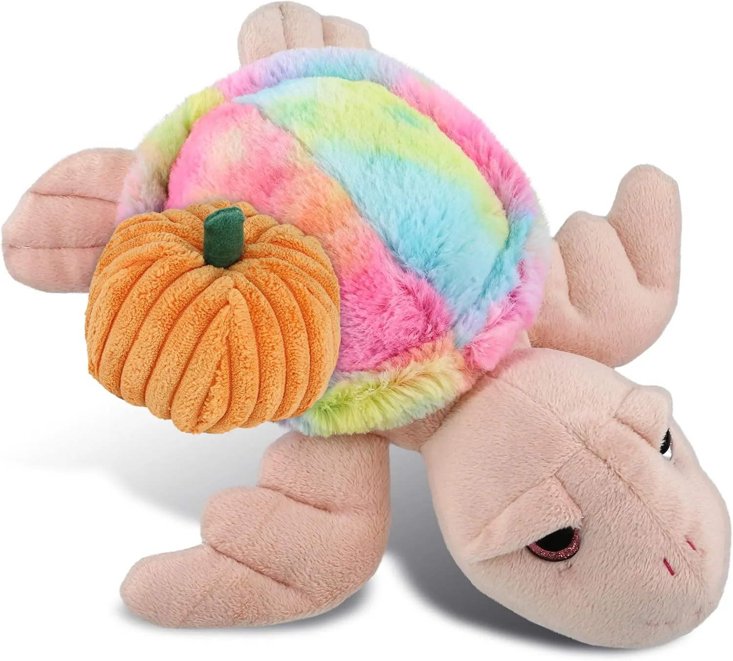 DolliBu Super Soft Plush Rainbow Pink Sea Turtle Stuffed Animal with Pumpkin Decor - Pumpkin Plush Animal for Fall, Halloween and Thanksgiving, Pumpkin Toy for Baby, Kids, Adults - 10 Inches