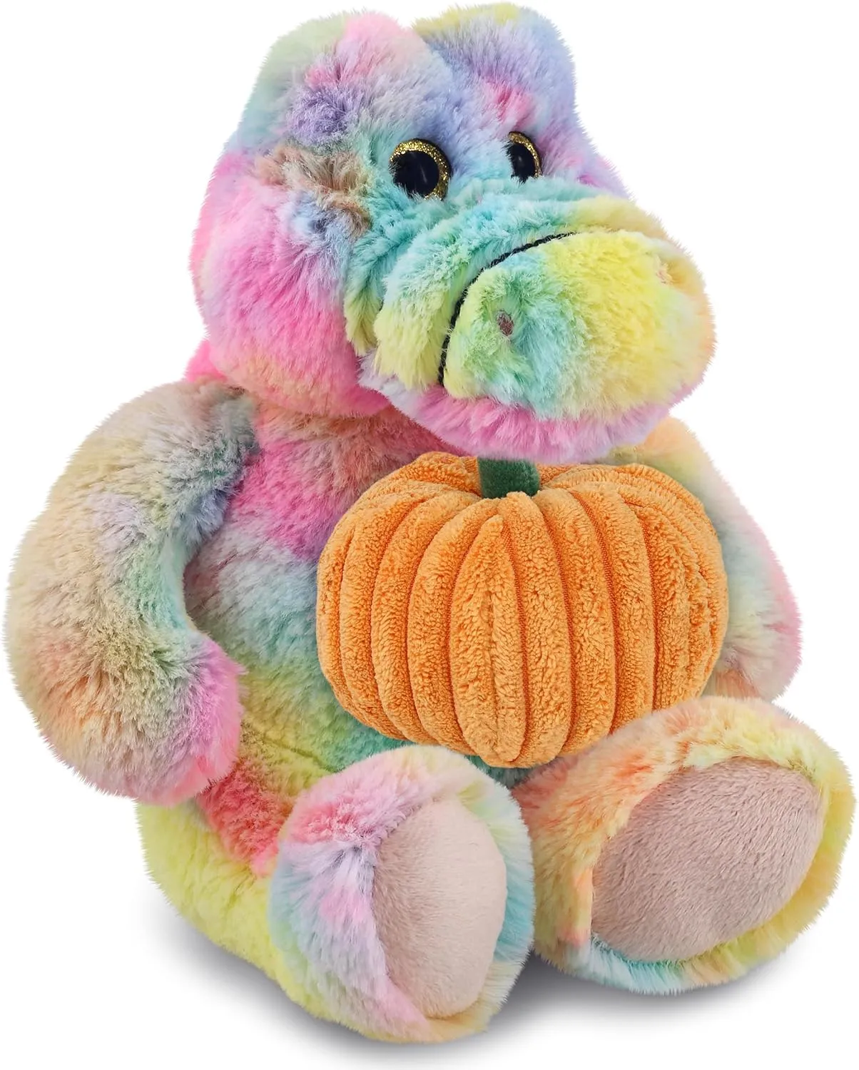 DolliBu Super Soft Plush Rainbow Sitting Alligator Stuffed Animal with Pumpkin Decor - Pumpkin Plush Animal for Fall, Halloween and Thanksgiving, Pumpkin Toy for Baby, Kids, Adults - 9 Inches