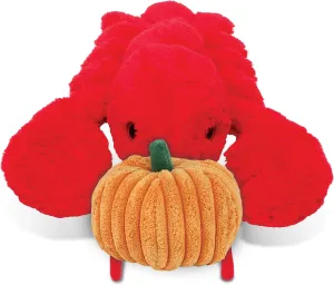 DolliBu Super Soft Red Lobster Stuffed Animal with Pumpkin Decor and Name Personalization - Plush Animal for Fall, Halloween and Thanksgiving for Baby, Kids, Adults - 13 Inches