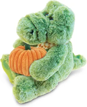 DolliBu Super Soft Sitting Alligator Stuffed Animal with Pumpkin Decor and Name Personalization - Plush Animal for Fall, Halloween and Thanksgiving for Baby, Kids, Adults - 8 Inch