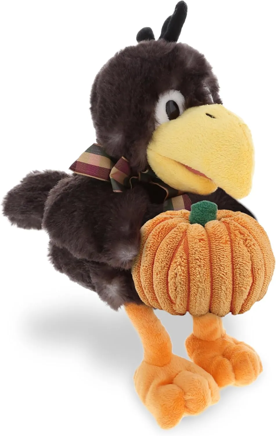 DolliBu Super Soft Sitting Crow Bird Stuffed Animal with Pumpkin Decor - Pumpkin Plush Animal for Fall, Halloween and Thanksgiving, Pumpkin Toy for Baby, Kids, Adults - 6 Inches