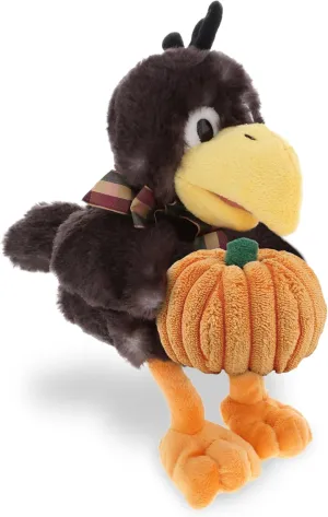 DolliBu Super Soft Sitting Crow Bird Stuffed Animal with Pumpkin Decor - Pumpkin Plush Animal for Fall, Halloween and Thanksgiving, Pumpkin Toy for Baby, Kids, Adults - 6 Inches
