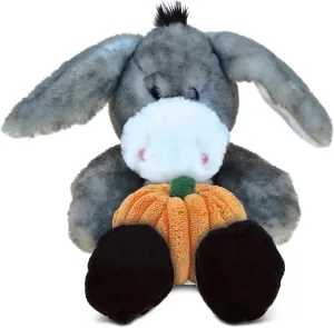 DolliBu Super Soft Sitting Grey Donkey Stuffed Animal with Pumpkin Decor - Pumpkin Plush Animal for Fall, Halloween and Thanksgiving, Pumpkin Toy for Baby, Kids, Adults - 9 Inches