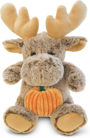 DolliBu Super Soft Sitting Moose Stuffed Animal with Pumpkin Decor and Name Personalization - Pumpkin Plush Animal for Fall, Halloween and Thanksgiving - 11 Inches