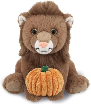 DolliBu Super Soft Squat Lion Stuffed Animal with Pumpkin Plush Decor - Lion Pumpkin Plush Animal for Fall, Halloween and Thanksgiving, Pumpkin Plush Toy for Baby, Kids, Adults - 8 Inches