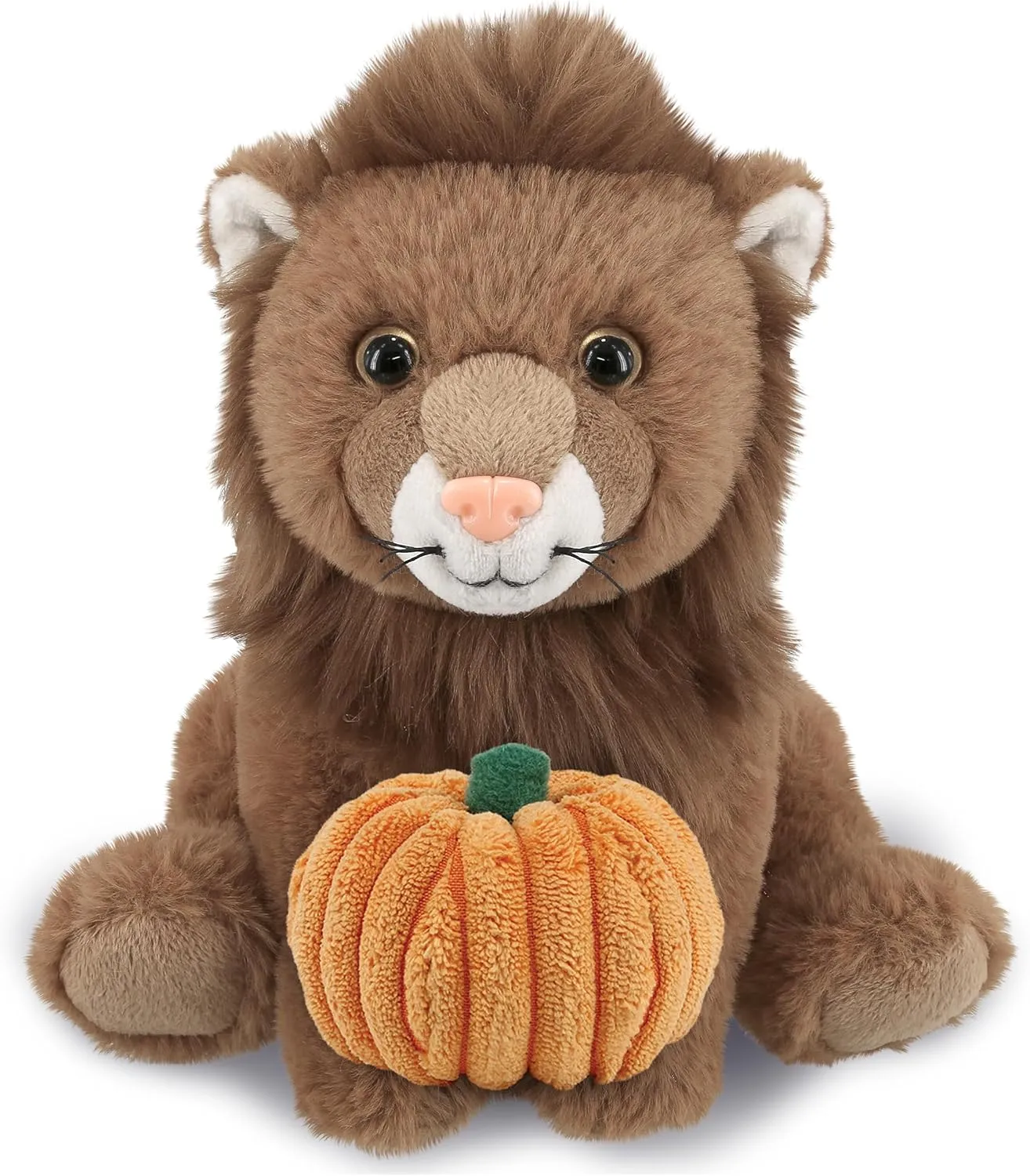 DolliBu Super Soft Squat Lion Stuffed Animal with Pumpkin Plush Decor - Lion Pumpkin Plush Animal for Fall, Halloween and Thanksgiving, Pumpkin Plush Toy for Baby, Kids, Adults - 8 Inches