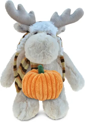 DolliBu Super Soft Standing Moose Stuffed Animal with Pumpkin Plush Decor - Moose Pumpkin Plush Animal for Fall, Halloween and Thanksgiving, Pumpkin Plush Toy for Baby, Kids, Adults - 13.5 Inches