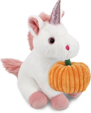 DolliBu Super Soft White Unicorn Stuffed Animal with Cute Pumpkin Decor – Cute Pumpkin Plush Unicorn Animal for Fall, Halloween and Thanksgiving, Pumpkin Toy for Baby, Kids, Adults – 9 Inches