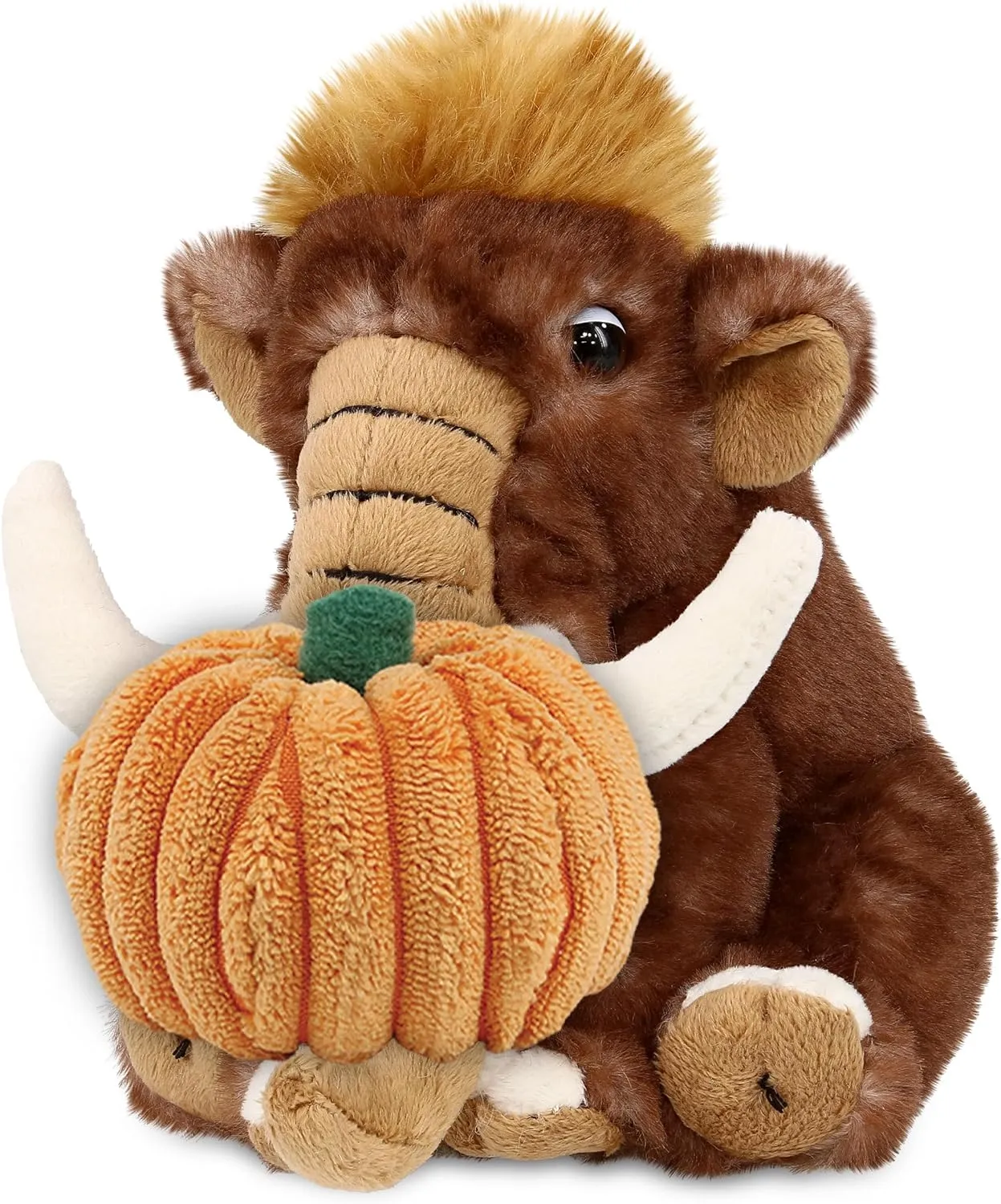 DolliBu Super Soft Wild Mammoth Stuffed Animal with Pumpkin Plush Decor - Cute Mammoth Pumpkin Plush Animal for Fall, Halloween and Thanksgiving, Pumpkin Plush Toy for Baby, Kids, Adults - 8 Inches