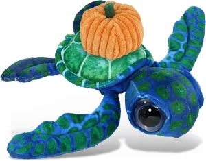 DolliBu Wild Collection Blue Sea Turtle Stuffed Animal with Pumpkin and Name Personalization - Pumpkin Plush Animal for Fall, Halloween and Thanksgiving, Pumpkin Toy for Baby, Kids, Adults - 10 Inches