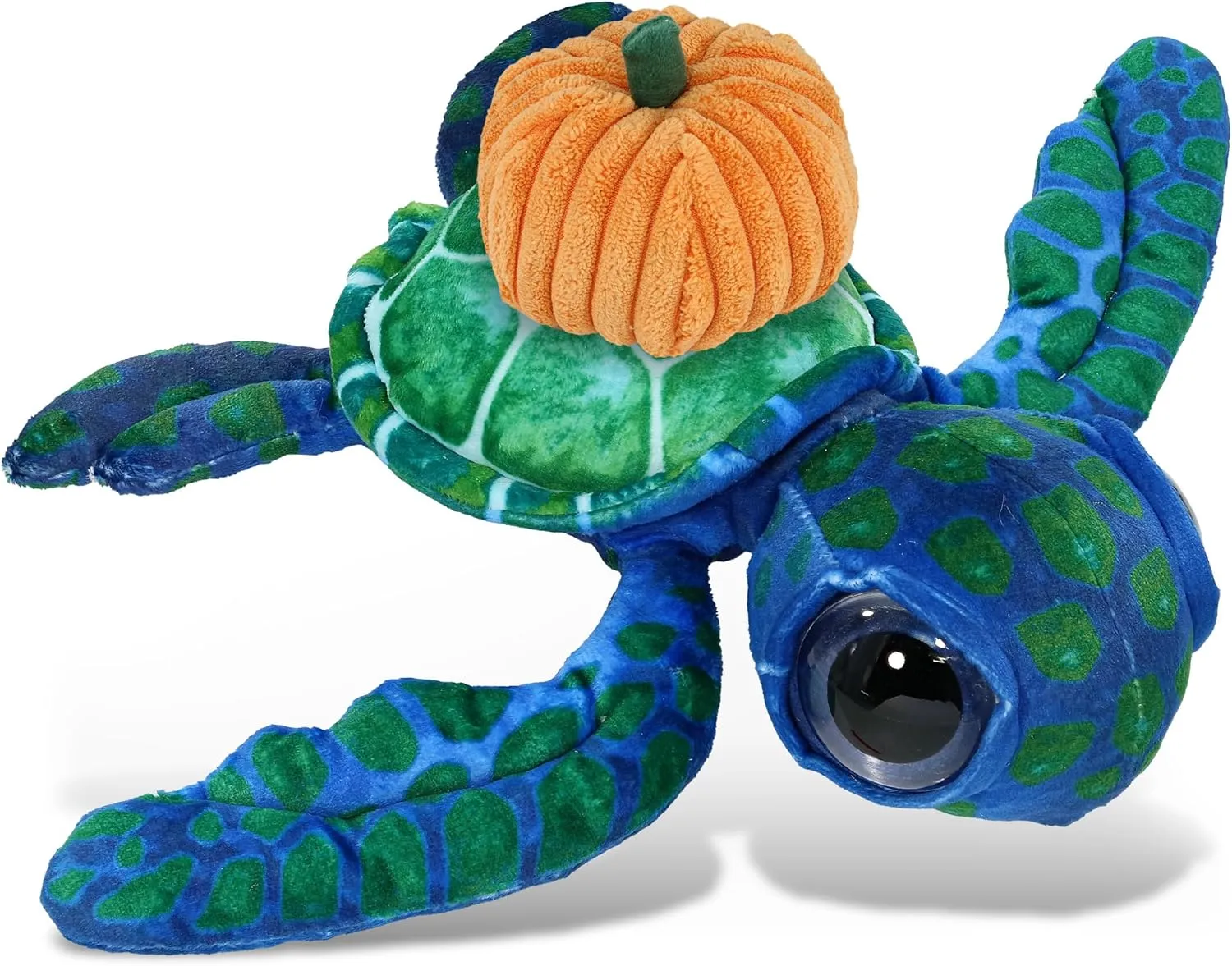 DolliBu Wild Collection Blue Sea Turtle Stuffed Animal with Pumpkin and Name Personalization - Pumpkin Plush Animal for Fall, Halloween and Thanksgiving, Pumpkin Toy for Baby, Kids, Adults - 10 Inches