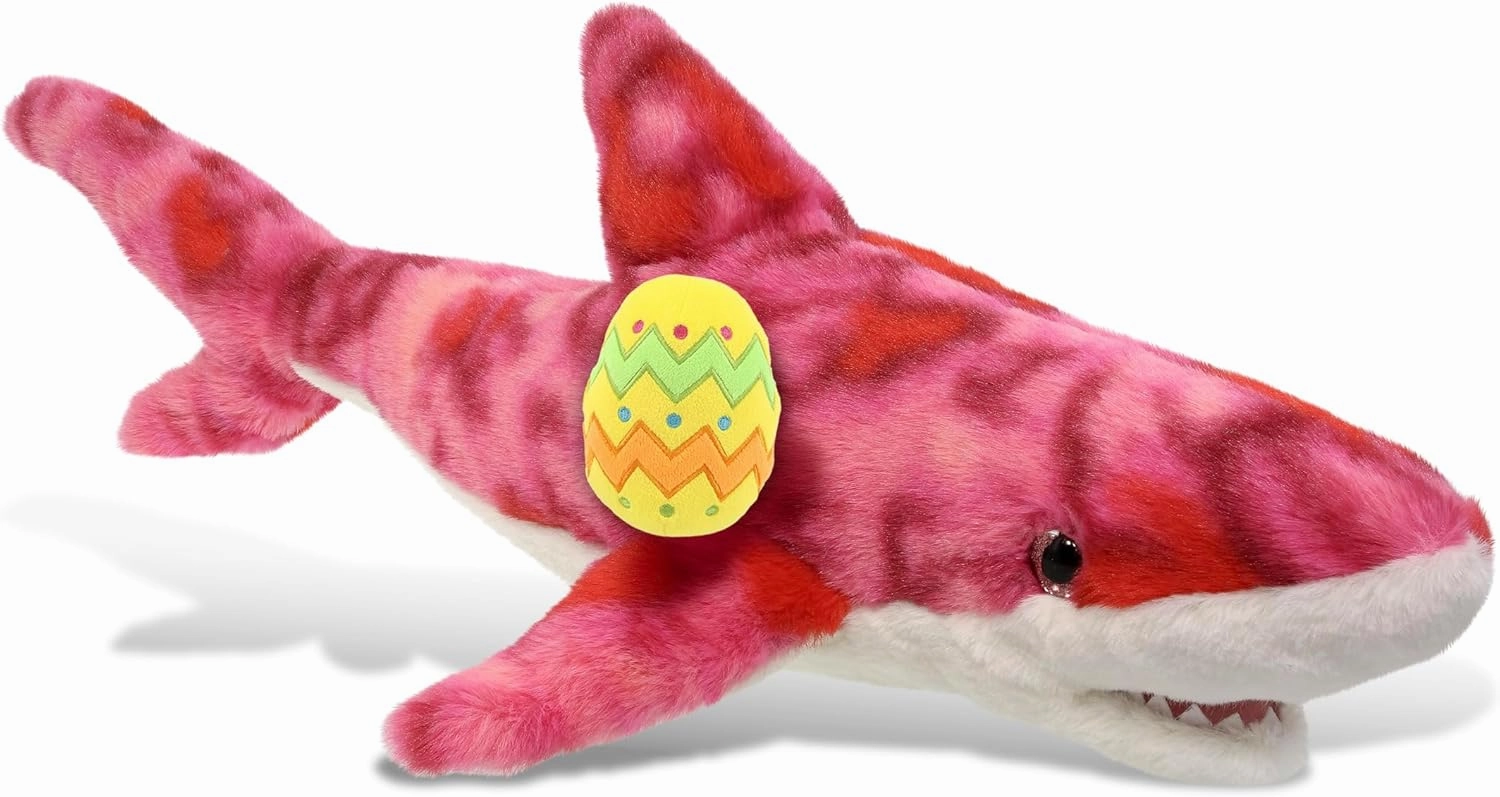 DolliBu Pink Tie-Dye Shark with Yellow Easter Egg Plush and Name Personalization - Cute Stuffed Animals for Easter Basket, Easter Egg Stuffed Animal Spring Toys for Girls, Boy, Baby - 23 Inches