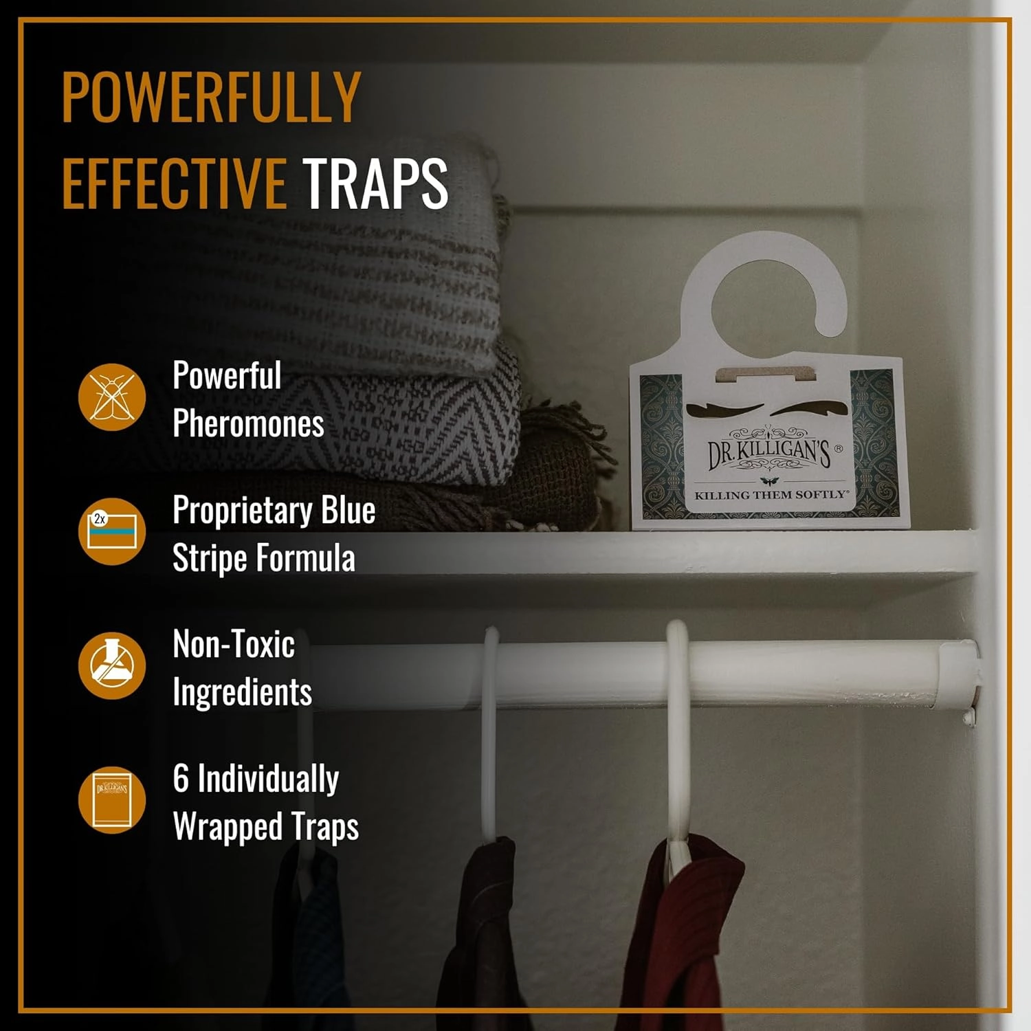 Dr. Killigan's Premium Double Potent Clothing Moth Traps with Pheromones Prime | Organic Clothes Moth Trap with Lure for Closets & Carpet | Case Making Moth Treatment & Prevention (6 Pack, White)