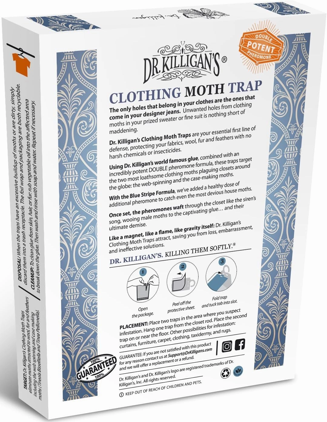 Dr. Killigan's Premium Double Potent Clothing Moth Traps with Pheromones Prime | Organic Clothes Moth Trap with Lure for Closets & Carpet | Case Making Moth Treatment & Prevention (6 Pack, White)