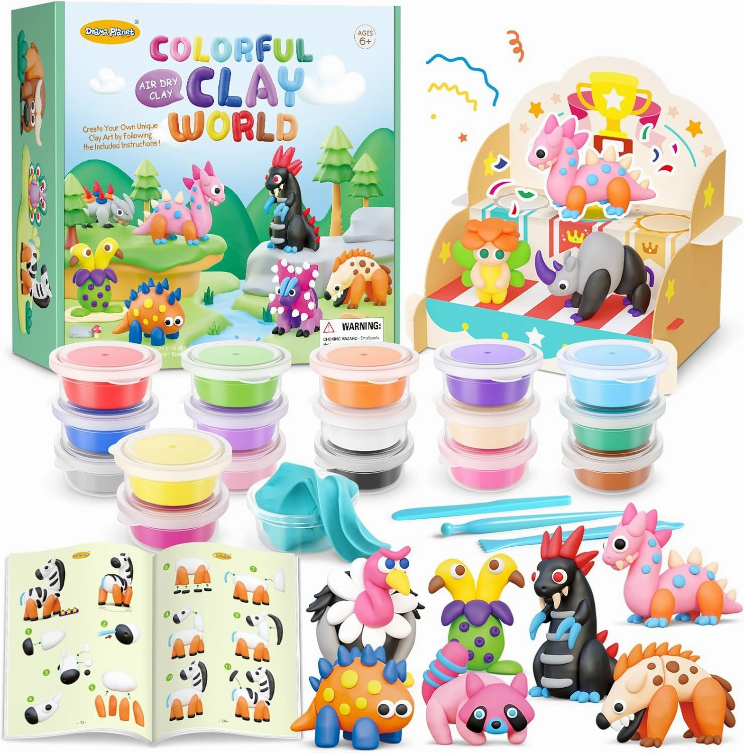 Drama Planet Kids Air Dry Clay Kit - Magic Clay Set with 18 Cans, 26 Project Tutorials & 4 Themed Instructional Guides