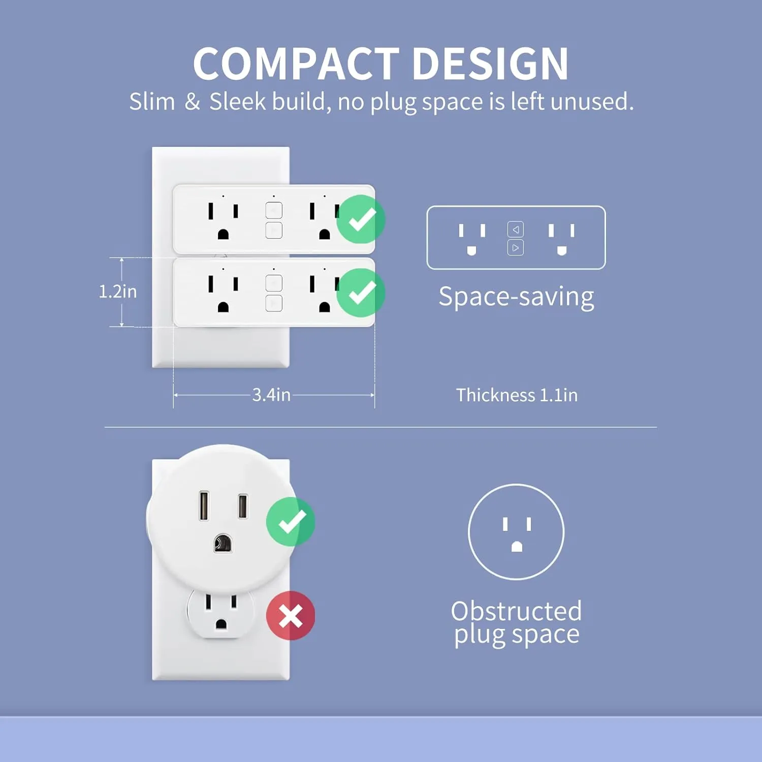 Dual Smart Plug, 15A WiFi Outlet Extender, Smartlife App Control, Schedule Timer Function, 2-in-1 Compatible with Alexa, Google Home Assistant, No Hub Required, ETL&FCC, 2.4G WiFi Only, 2-Pack