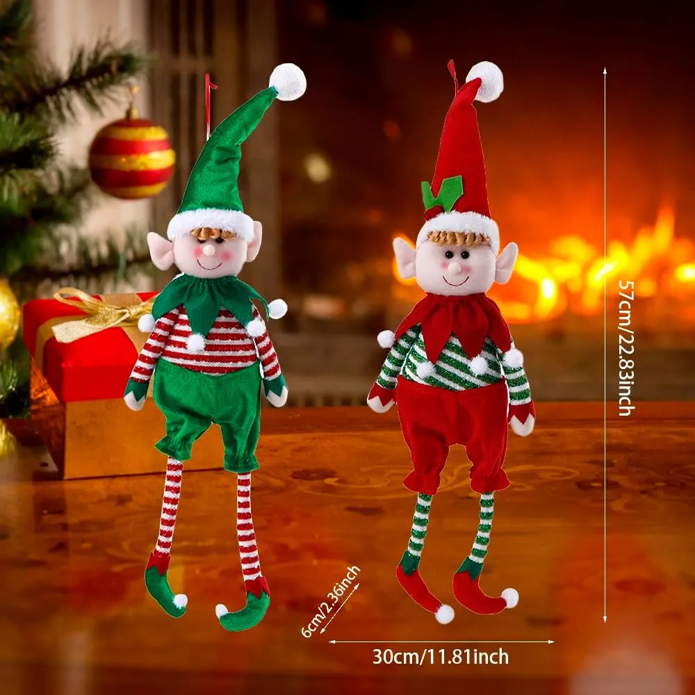 DUBEDAT 22Inch Christmas Elf Decorations Dolls, Red Green Plush Leg Stuffed Doll Set for Christmas, New Year, Birthday Party Decoration