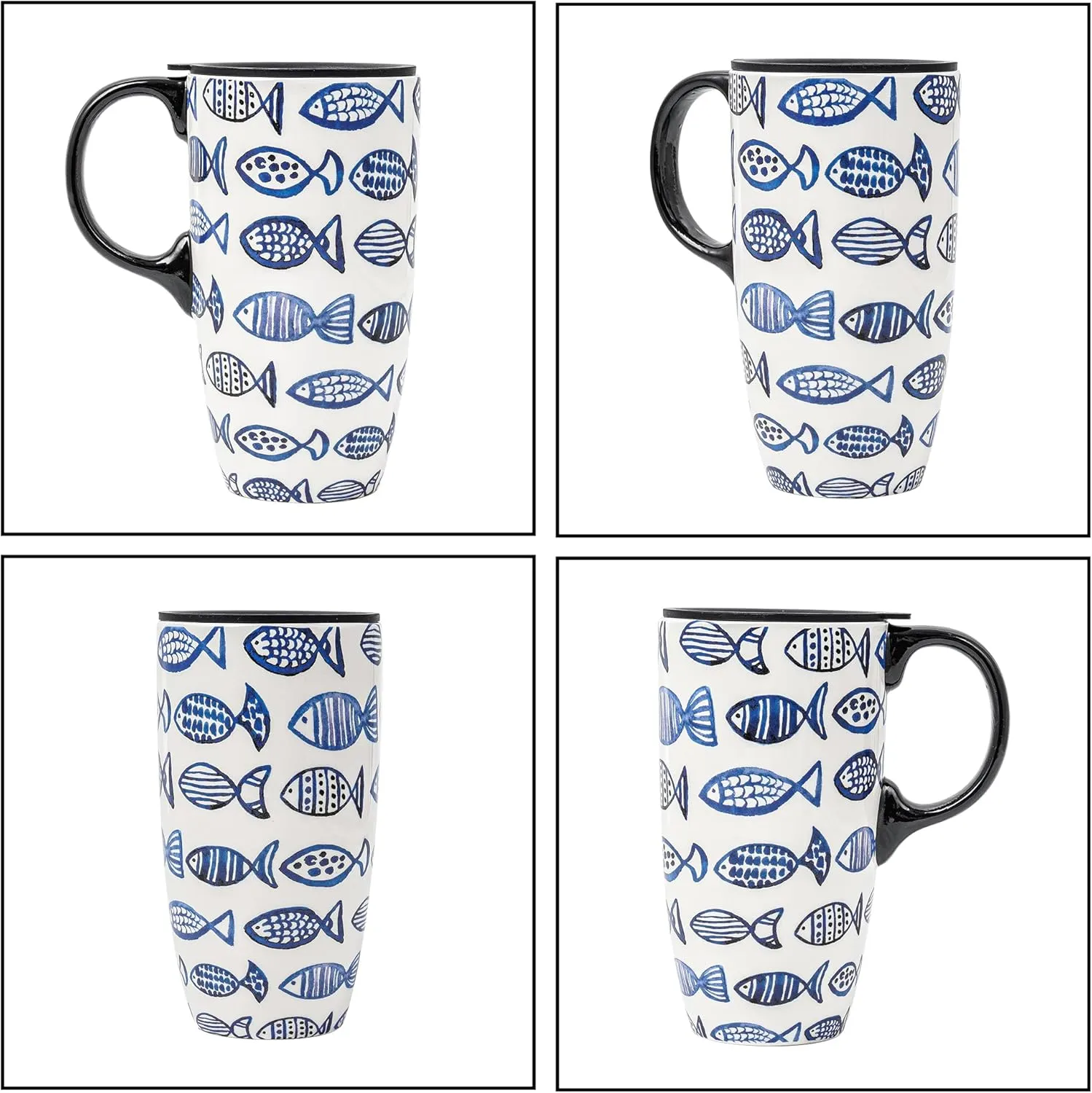 DUSVALLY Ceramic Coffee Cup Coffee Mug for Office and Home, Unique Painted with mug, Flower Mug,17oz.Large Cups,Fish,Gifts for Mom