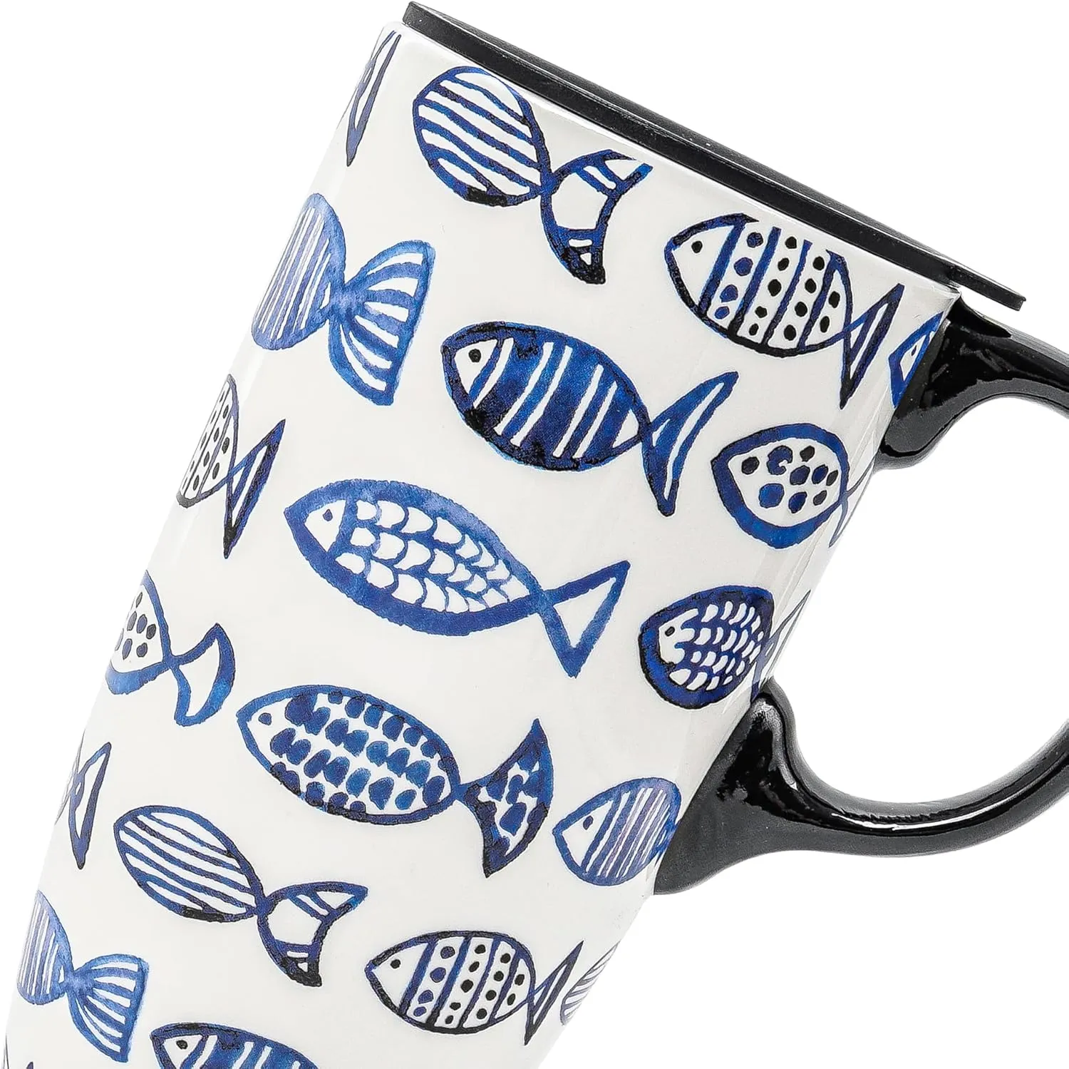 DUSVALLY Ceramic Coffee Cup Coffee Mug for Office and Home, Unique Painted with mug, Flower Mug,17oz.Large Cups,Fish,Gifts for Mom
