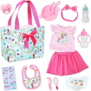 Ecore Fun 15 Pcs Baby Doll Diaper Bag with Clothes and Accessories, Includes 16 Inch Girl Doll Clothes, Bottles, Pacifier, Bib, Diaper