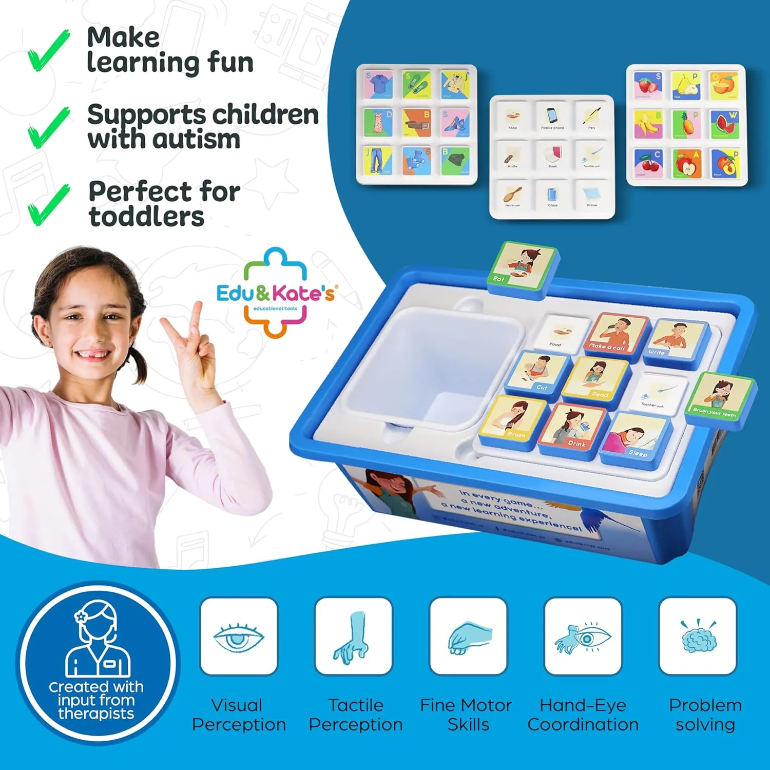 Edu&Kate’s Alphabet Early Learning Toys - ABC Educational Toy for Preschoolers & Kids with Autism - 27 Pcs, 3 Boards   Activity Box - Perfect as Montessori Speech Therapy Materials - Stage 2