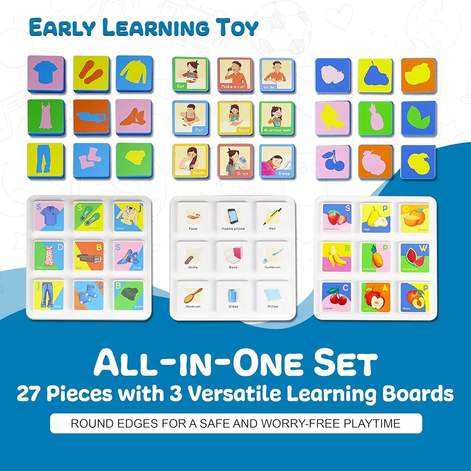 Edu&Kate’s Alphabet Early Learning Toys - ABC Educational Toy for Preschoolers & Kids with Autism - 27 Pcs, 3 Boards   Activity Box - Perfect as Montessori Speech Therapy Materials - Stage 2