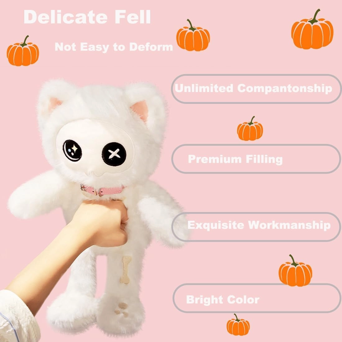 ELAINREN White Skeleton Cat Plush Toy,Gothic Kitten Stuffed Animals,Creepy Bone Kitty Plushie Doll Gifts/15.7''