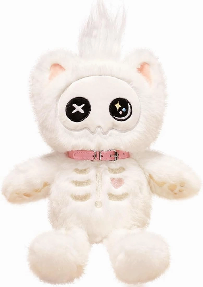 ELAINREN White Skeleton Cat Plush Toy,Gothic Kitten Stuffed Animals,Creepy Bone Kitty Plushie Doll Gifts/15.7''