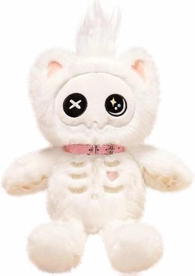 ELAINREN White Skeleton Cat Plush Toy,Gothic Kitten Stuffed Animals,Creepy Bone Kitty Plushie Doll Gifts/15.7''