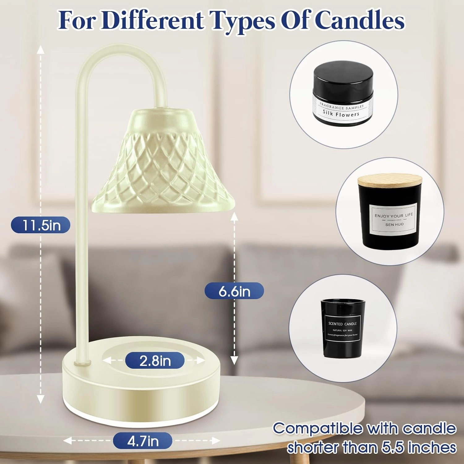 Electric Candle Warmer Lamp with Timer: Dimmable Candles Light with 2 Bulbs for Home Decor - Scented Wax Melt Warmers (White)