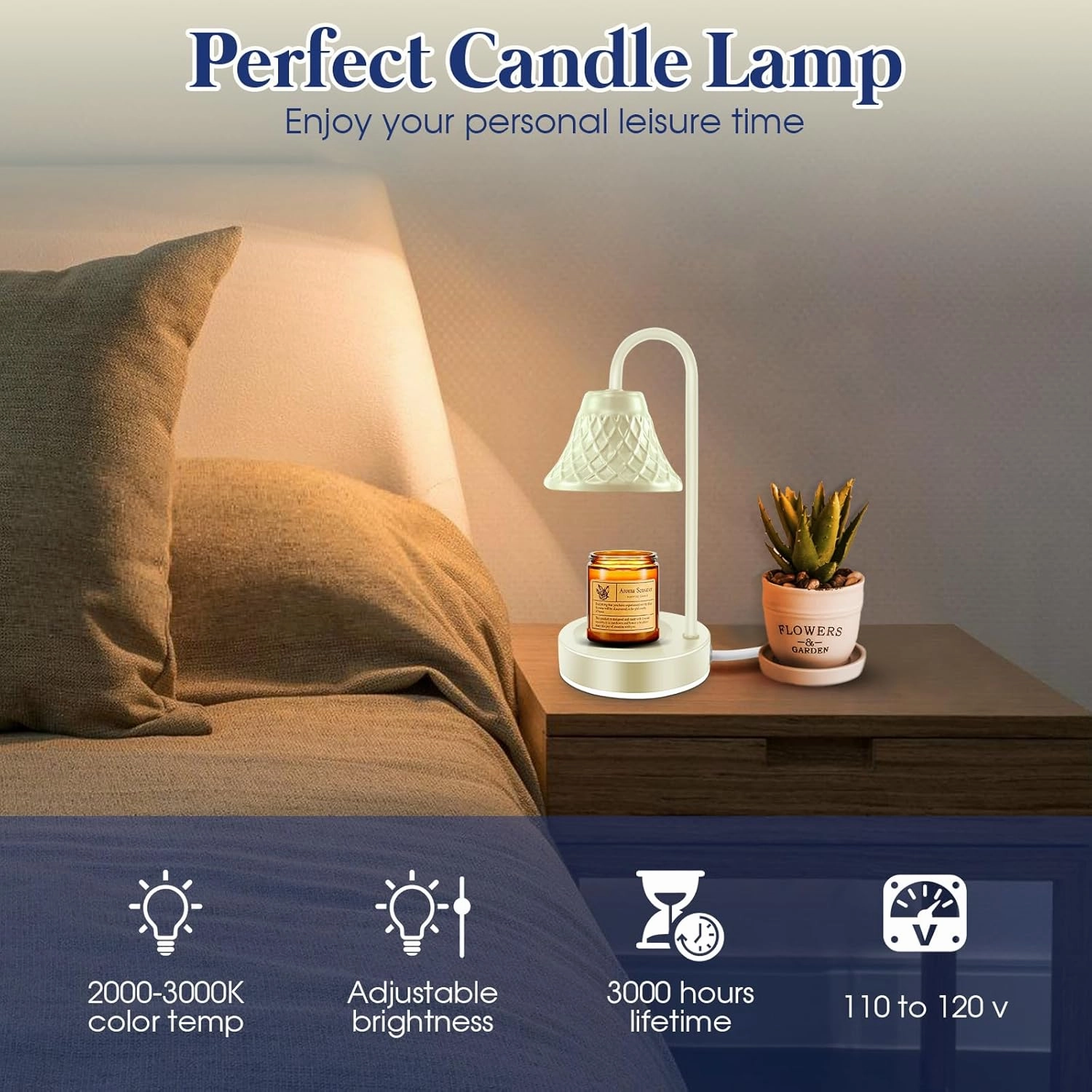 Electric Candle Warmer Lamp with Timer: Dimmable Candles Light with 2 Bulbs for Home Decor - Scented Wax Melt Warmers (White)
