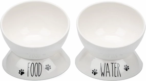 Elevated Cat Food Bowl Set - Two Porcelain Raised Cat Bowls, Wide Tilted Food & Water Dishes