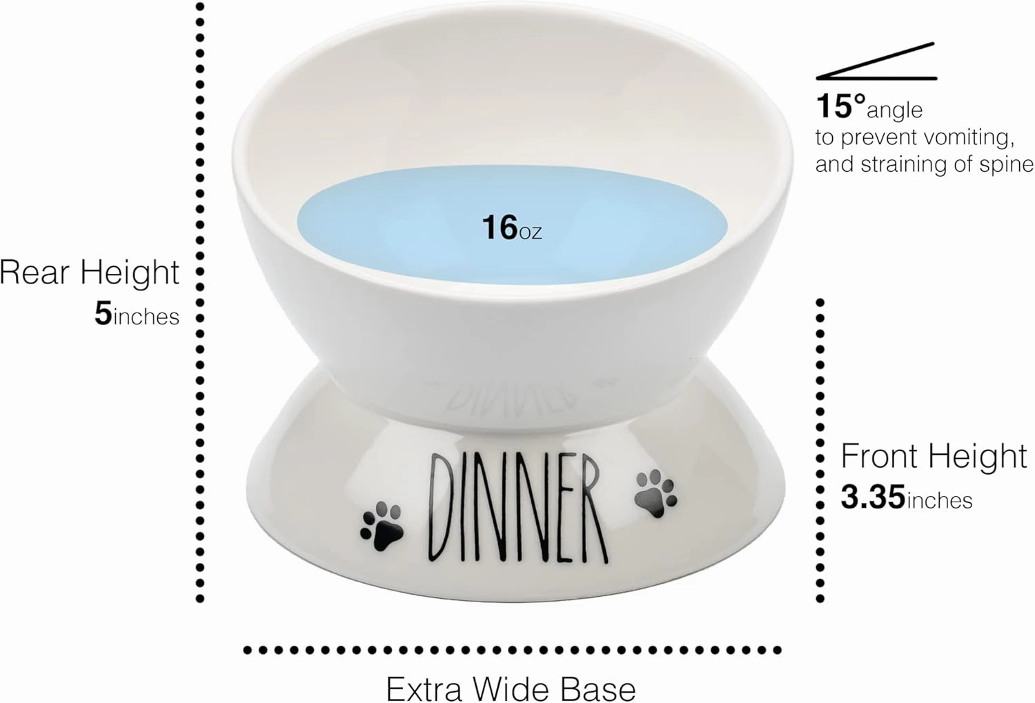 Elevated Cat Food Bowl Set - Two Porcelain Raised Cat Bowls, Wide Tilted Food & Water Dishes