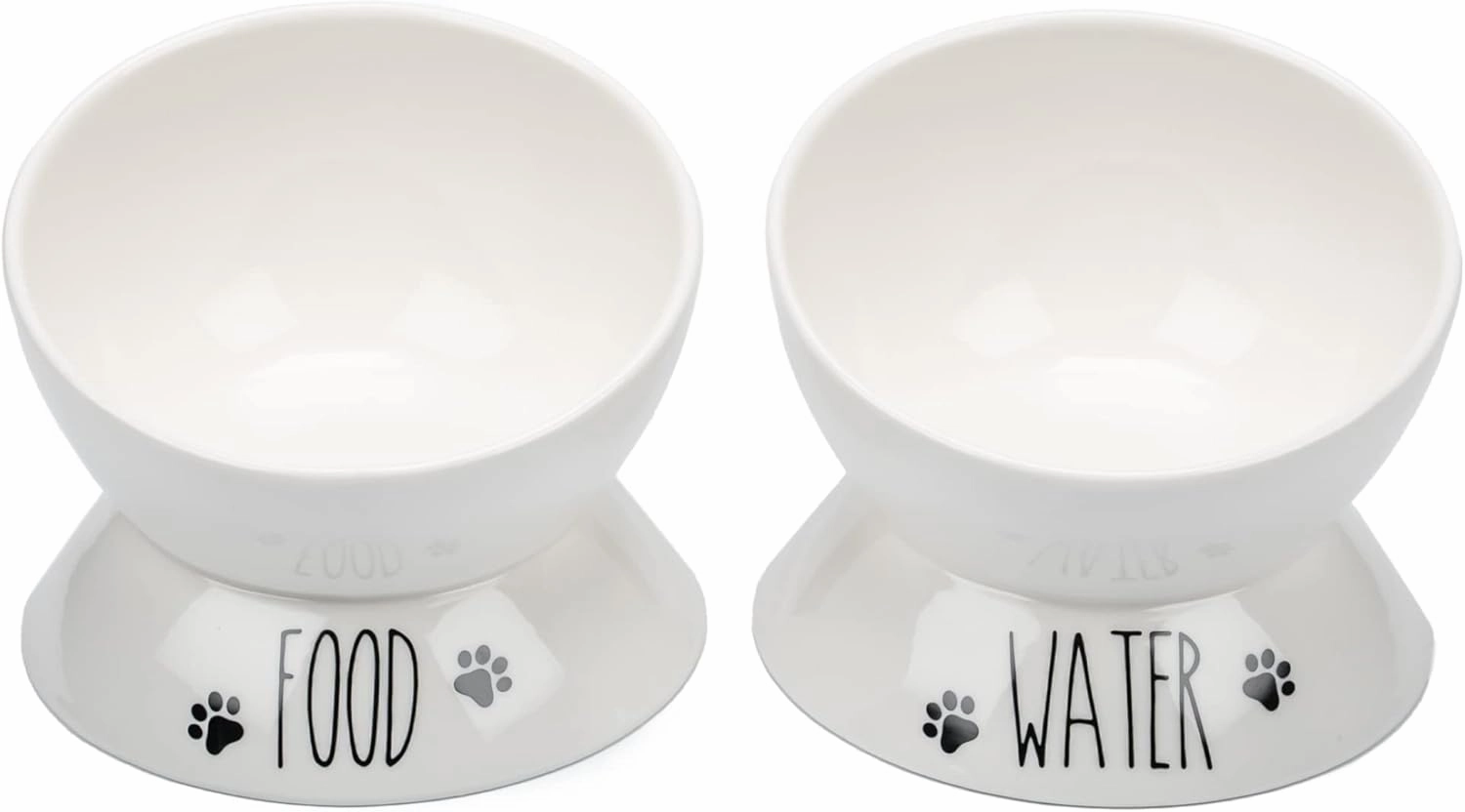 Elevated Cat Food Bowl Set - Two Porcelain Raised Cat Bowls, Wide Tilted Food & Water Dishes