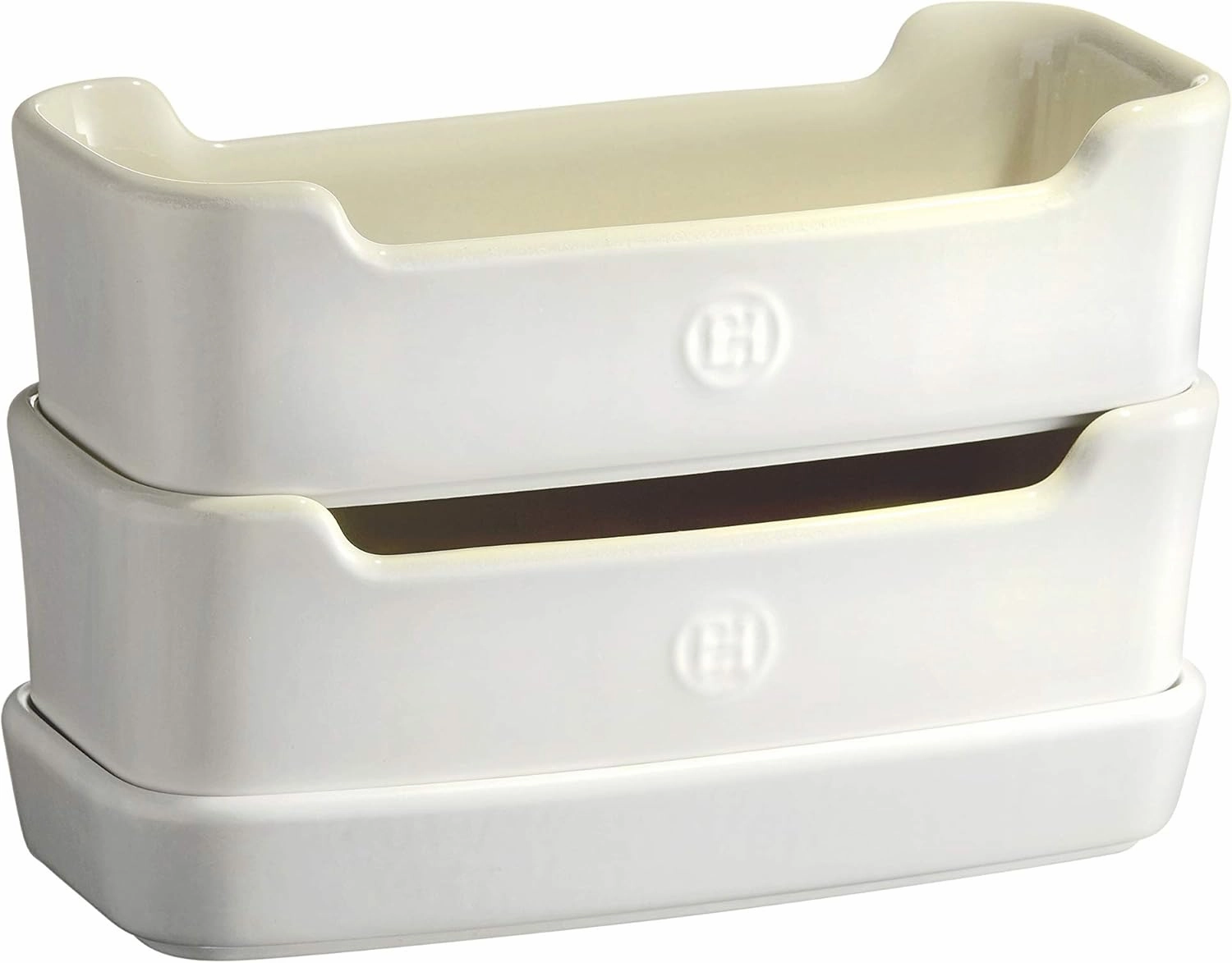 Emile Henry 3-Piece including two trays, 9x4in, Crème Sprouter, 9 x 4in