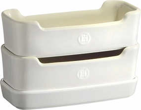 Emile Henry 3-Piece including two trays, 9x4in, Crème Sprouter, 9 x 4in