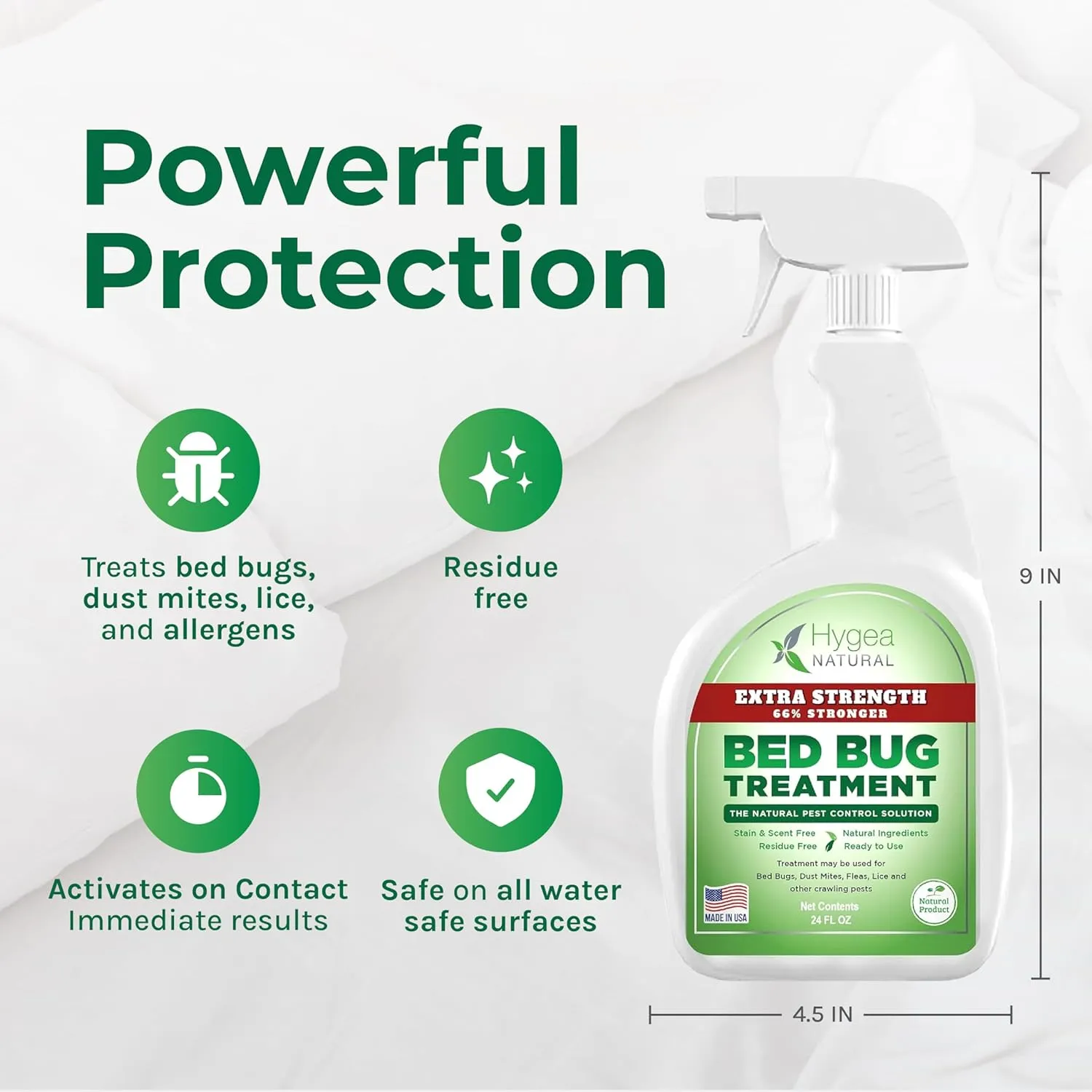 Extra Strength Bed Bug & Mite Spray - Child & Pet Friendly - Stain & Odor Free - 66% Stronger Formula (24 oz)