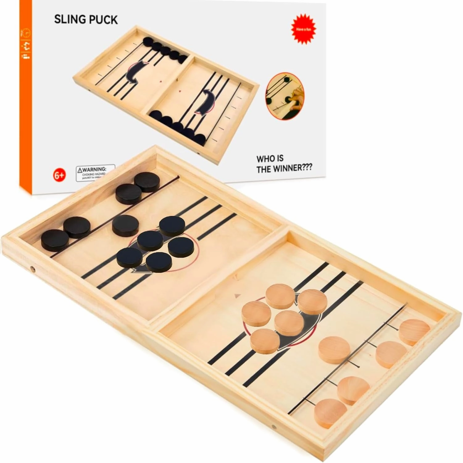 Extra Large Fast Sling Puck Game, Fast Sling Puck Board Game, Wooden Hockey Game Sling Puck for Kids and Adults