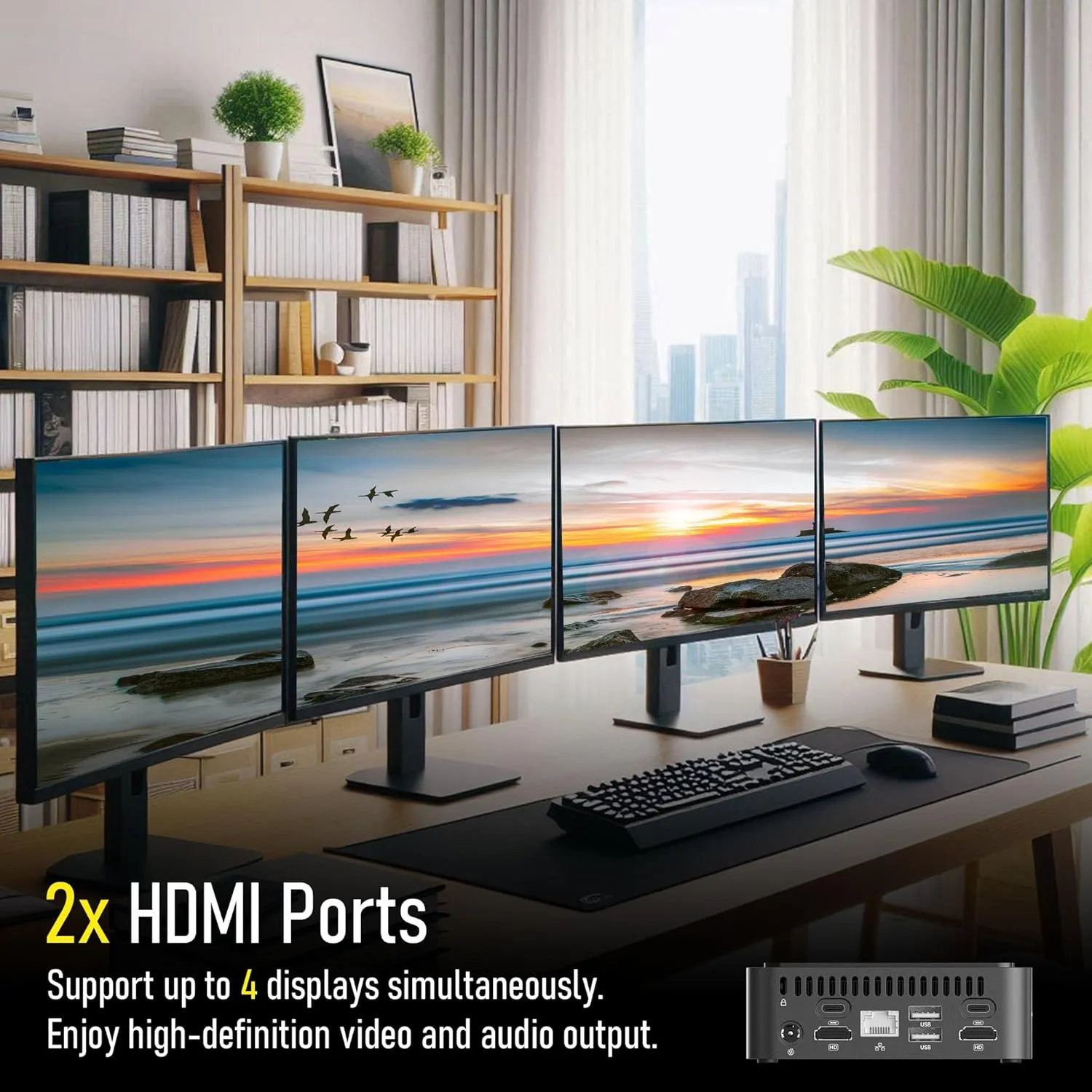 F8 Mini PC, Intel 13th gen i7-13620H, 32GB DDR4 RAM, 1TB M.2 SSD, Support 8K, Four Display, HDMI x2, USB3.2 Gen 1 x2, USB2.0 x2, Type-C x2, WiFi6/BT5.2, 2.5GB LAN x1, Win11 Pro
