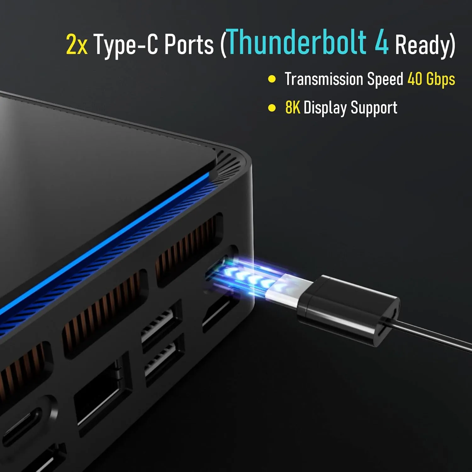 F8 Mini PC, Intel 13th gen i7-13620H, 32GB DDR4 RAM, 1TB M.2 SSD, Support 8K, Four Display, HDMI x2, USB3.2 Gen 1 x2, USB2.0 x2, Type-C x2, WiFi6/BT5.2, 2.5GB LAN x1, Win11 Pro