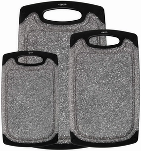 Famiry Reversible Cutting Board Set of 3, Plastic Chopping Board for Kitchen, Non-Slip Design with Easy Grip Handle, Juice Grooves, BPA Free, Dishwasher Safe (3-Piece, Black)