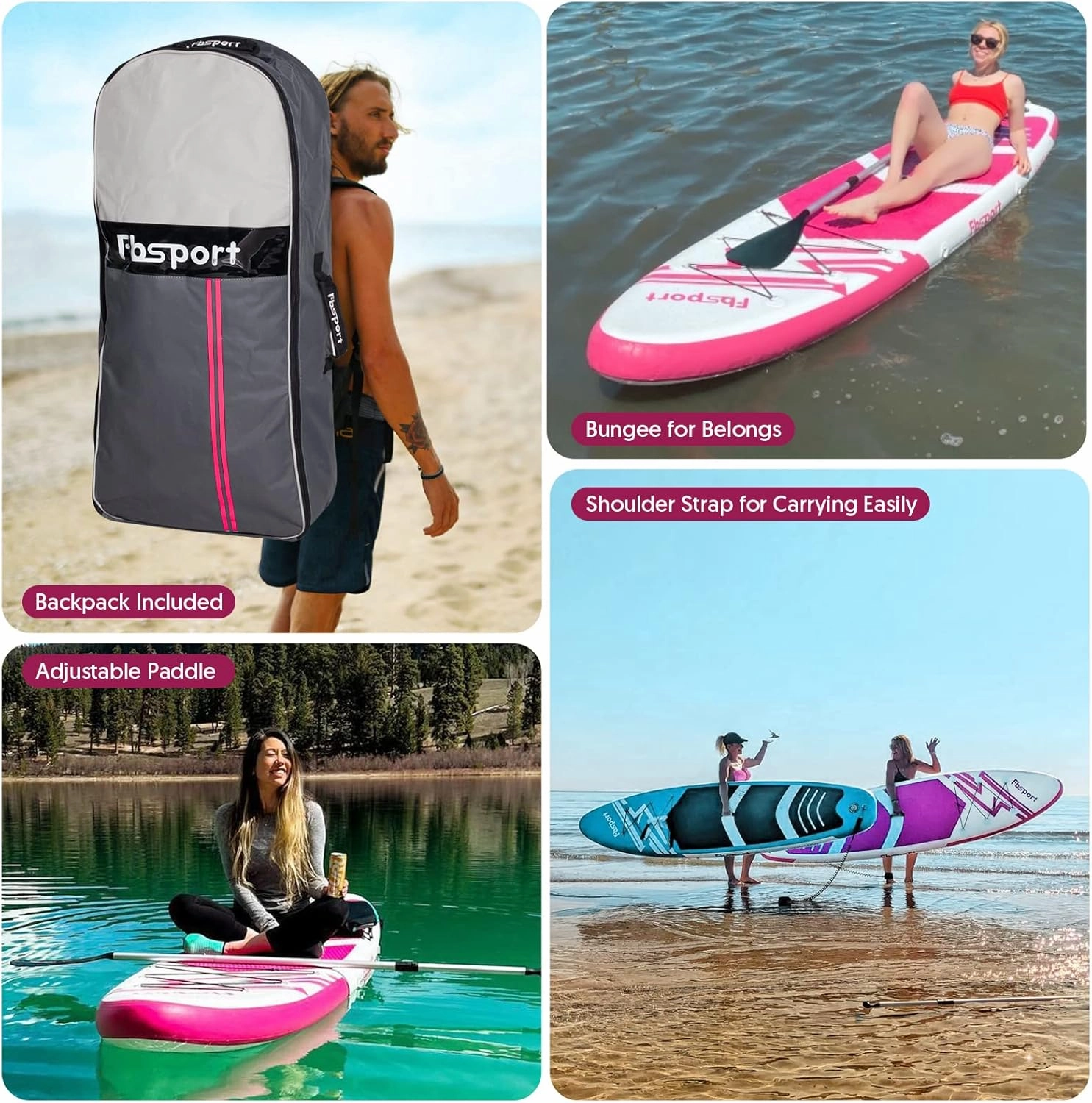 FBSPORT 11' Premium Stand Up Paddle Board, Yoga Board with Durable SUP Accessories & Carry Bag | Wide Stance, Surf Control, Non-Slip Deck, Leash, Paddle and Pump for Youth & Adult