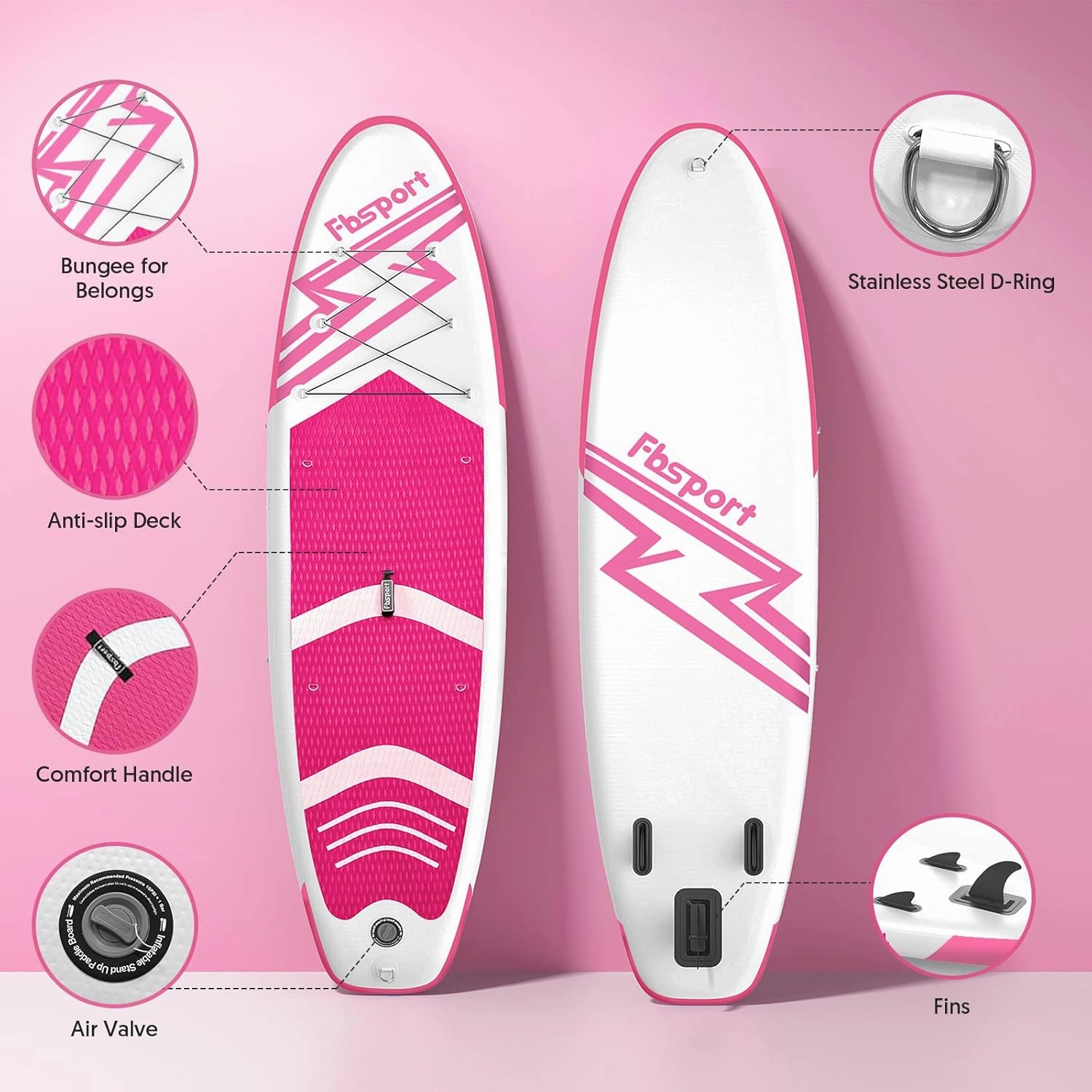 FBSPORT 11' Premium Stand Up Paddle Board, Yoga Board with Durable SUP Accessories & Carry Bag | Wide Stance, Surf Control, Non-Slip Deck, Leash, Paddle and Pump for Youth & Adult